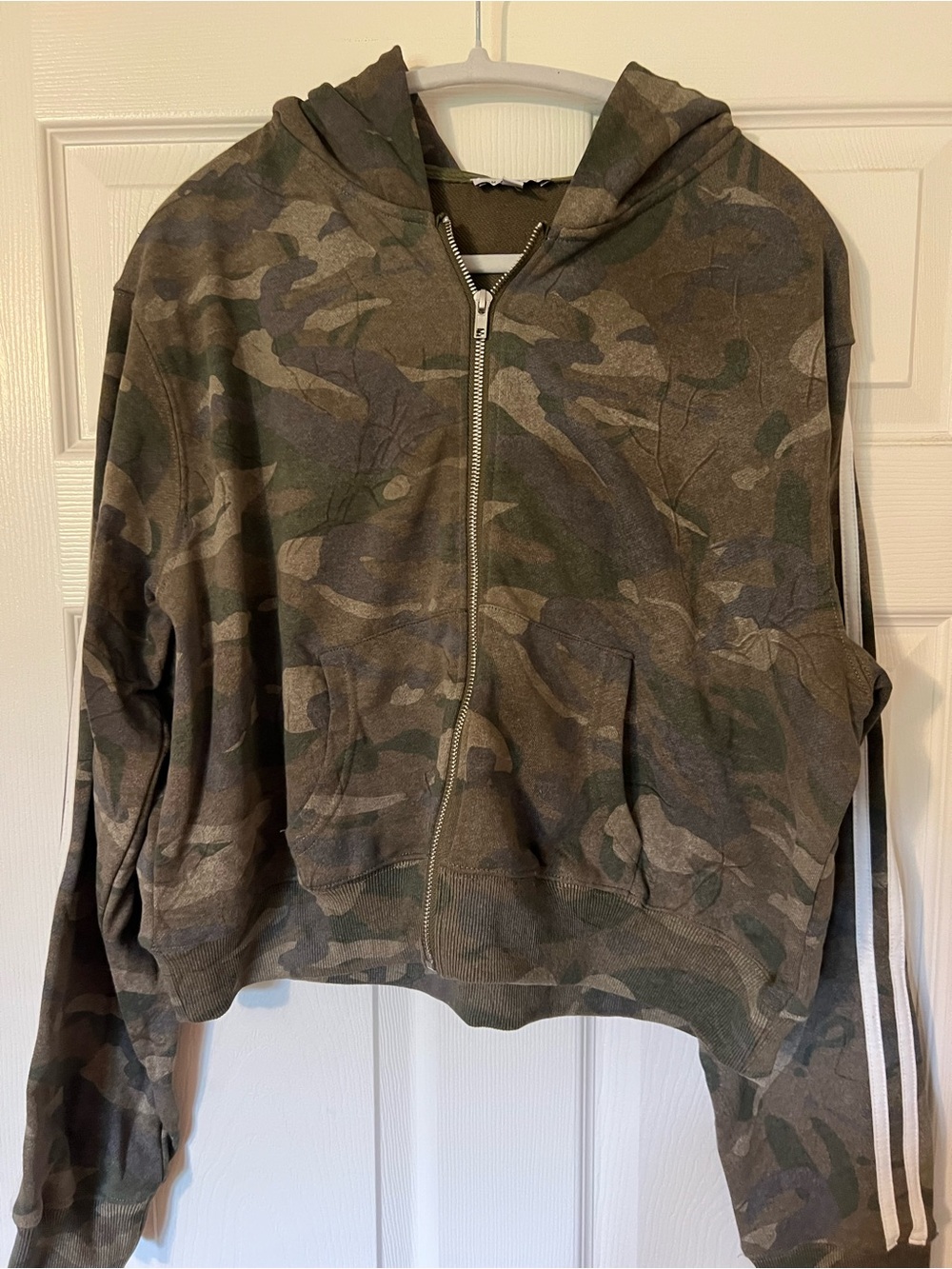 White Birch Camouflage Zip-Front Jacket and Wide Leg Flare Pant Set